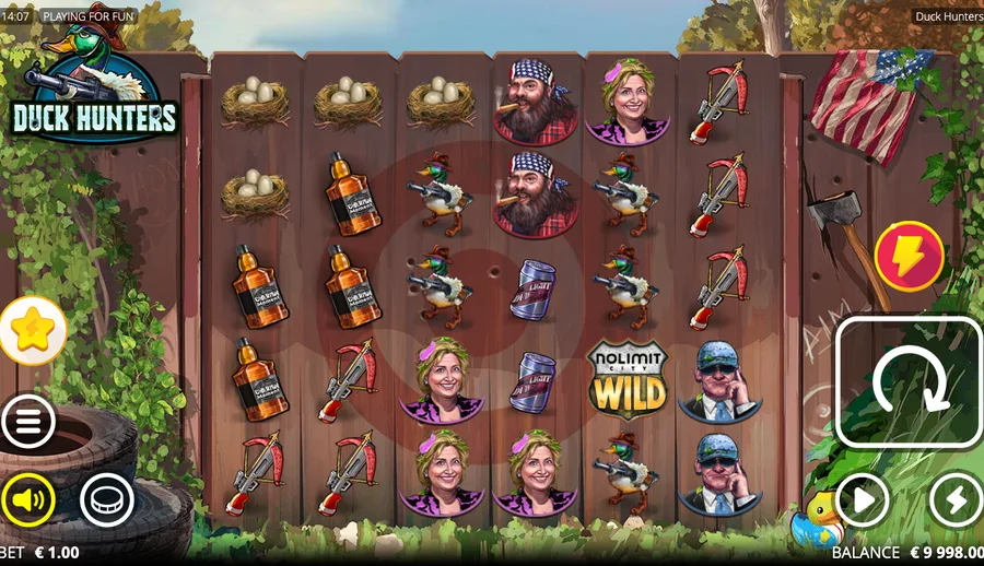 Duck Hunters base game - the 6x5 grid with a WILD symbol landed among the pay symbols
